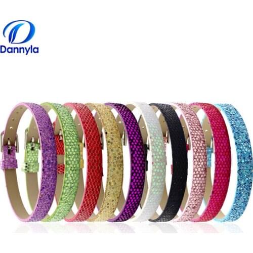 Wholesale 10pcs/lot Mix Color 8mm Snining Glint PU Leather Bracelet Fit Slider Charms/letter LSBR06