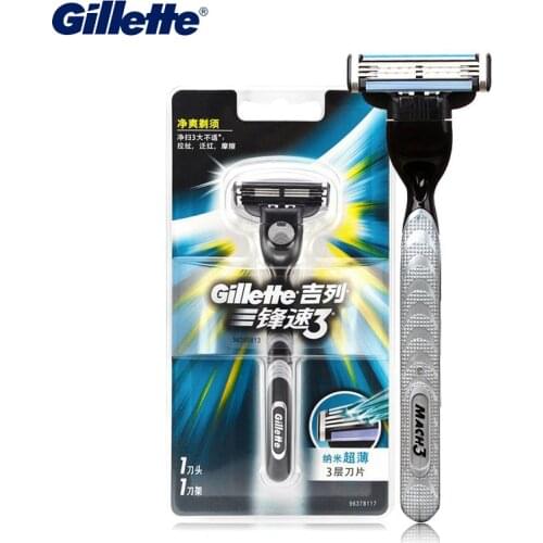 Original Gillette Mach 3 Manual Razor Safe Shaver for Men Shaving Beard Remove Hair 3 Layers Blade Face Care 1 Holder + 1 Blade