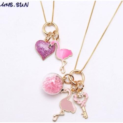 MHS.SUN Girls Baby Flamingo Cute Pendant Chain Necklace Fashion Design Kids Child Necklace For Party Jewelry Gift Accessories