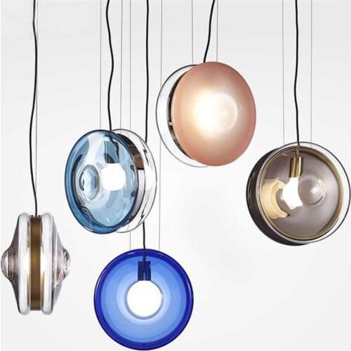 Post-modern Vintage Designer Glass Led E27 Pendant Light for Foyer Dining Room Bar Pink/Blue/ Amber/Clear Glass Suspension 2381