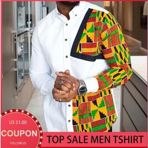 Spring Fashion Print Man Shirt Tops Geometric Slim Casual Single-Breasted Blouse African 2021 Gentlemen Work Business Shirts