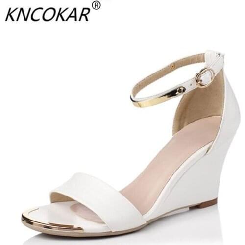 2018 Summer Women High Heels Sandals Open Toe Wedges Heels Sandals Women Concise Dress Shoes Ankle Strap Party Shoes white black