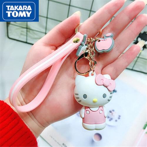 TAKARA TOMY Fashion Creative Cartoon Hello Kitty Car Keychain Simple Wild Bag Pendant Lady Cute Decoration
