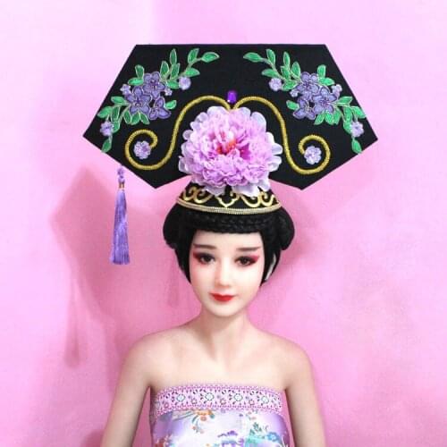 Qing Dynasty Princess Purple Peony Hair Tiara Palace Maid Qi Tou Hair Accessory Modern Show Stage Performance Hair Jewelry