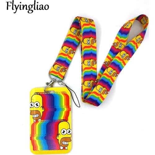 Funny Cartoon Charaters Rainbow Color Lanyard Credit Card ID Holder Bag Student Women Travel Card Cover Car Keychain Decorations