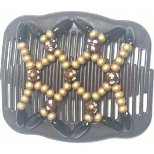 Stretchy GOLDEN Beaded Double Magic Hair Combs Clip hair combs hairpins hair accessories Free shipping 12 pcs/lot