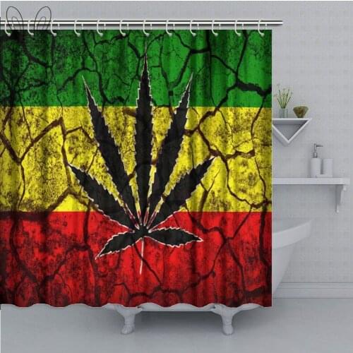 Rasta Flag Pattern Shower Curtain Smoke Leaf on Crack Soil Texture Retro Vintage Style Art Bathroom Decor Shower Curtains Sets