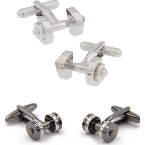 10pairs/lot Sport Dumbbell Cufflink Copper Barbell Cuff Link Silver/Gunblack Mens Jewelry Accessory Fashion Gift Wholesale