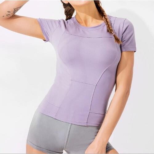 Womens Quick Drying Shirts Elastic Yoga Sports T Shirt Tights Gym Running Short Sleeve Tees Blouses Jerseys Show thin and sexy