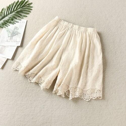 2020 New Summer Women Shorts Japan Style Literary Fresh Elastic Waist Embroidery Loose Cotton and linen Solid Color Shorts
