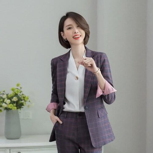 Ladies suit suits professional wear autumn new temperament lattice suit high-end fashion overalls womens two-piece suit