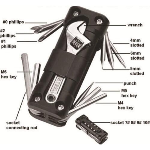 Free Shipping 16 in 1 Portable Multifunctional Combination Tools Outdoor Camping Bicycle Motorcycle Tools B4-1004