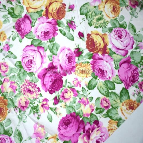 160CM Width Vintage Big Pink Floral Cotton Fabric Printed Twill Weave Patchwork Fabric For tecidos baby dress