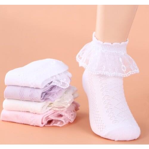 3 Pairs/lot Girls Flower Socks Summer Cotton Children Short Dance Sock Thin Mesh White Ruffle Frilly Gilrs Princess Socken