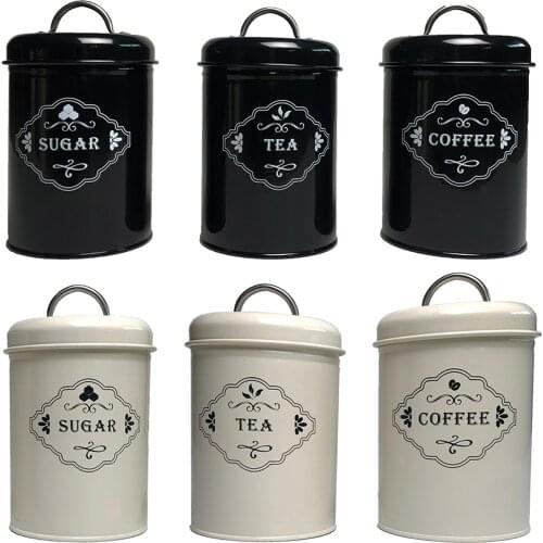 3pcs Tea Coffee Sugar Jar Tin Canister Kitchen Storage Pots Containers