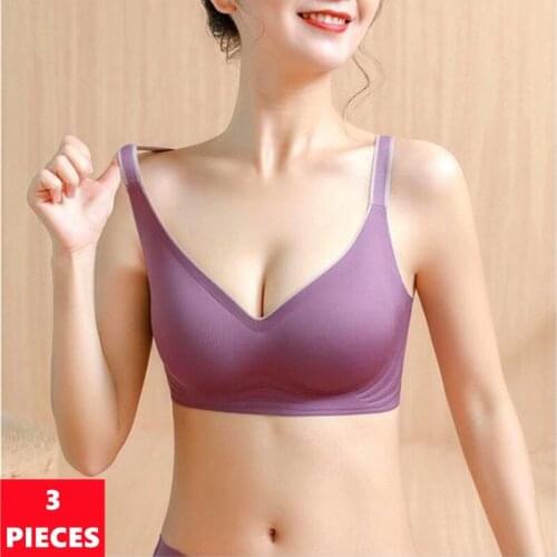 3pcs/Lot New Color Contrast Latex Bras Underwear For Women Underwear Gradient Strap Seamless Bralette One-Piece Sports Vest Bra