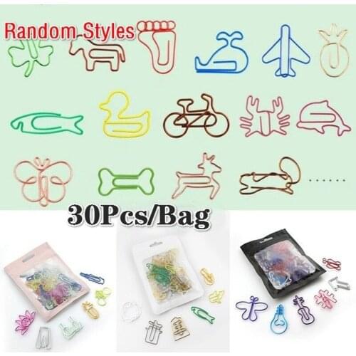 30Pcs/bag Creative Office Supplies Decorative Bookmarks Memo Bookmark Marking Clips Paperclip Bookmarks (Random Styles)