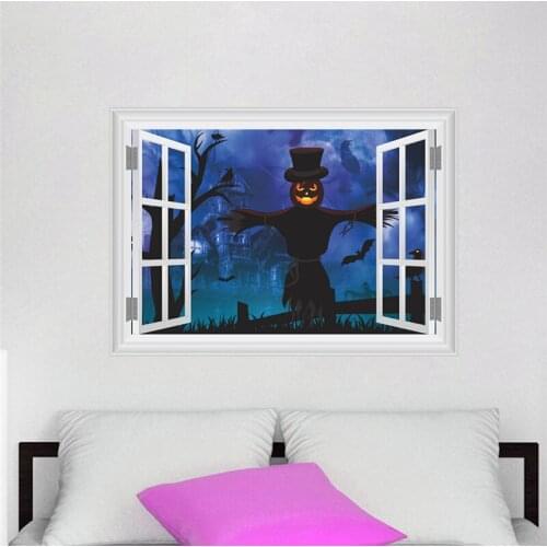 Pumpkin Lantern Scarecrow 3d Window Wall Sticker For Home Decorations Diy Hallowmas Festival Window Decals Pvc Posters