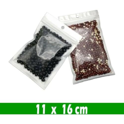 500pcs 11*16cm White/Transparent Zip Lock Poly Packaging Bag Hang Hole Clear Plastic Package Bags with Zipper Self Seal Pouches