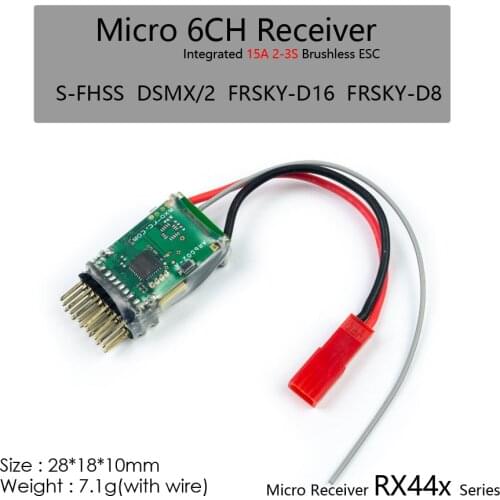 AEORC RX44X series Mini Micro RX 6CH Receiver Integrated 15A 2-3S brushless ESC with Standard Plug Support S-FHSS DSMX/2 FRSKY
