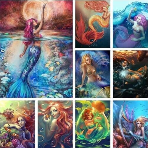 5D Crystal Diamond Painting DIY Mermaid Pictures Of Rhinestones Drill Cross Stitch Portrait Fairy Mosaic Embroidery Home Decor