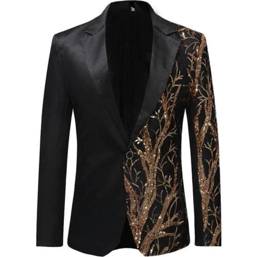 British Style Vintage Sequin Stitching Mens Plus Size Casual Blazer Men Nightclub Stage Performance Clothing
