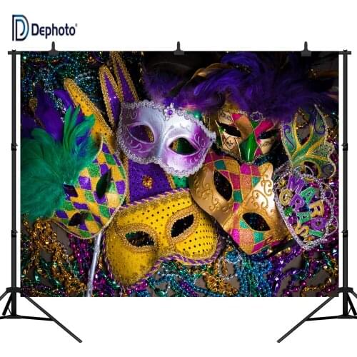 DePhoto Carnival Mardi Gras Colorful Mask Poster Masquerade Seamless Vinyl Photography Backdrop Photo Background Studio PGT140