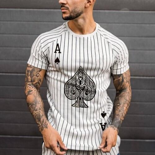 MenS T-Shirt Striped Shirt MenS Streetwear Round Neck Shirt Summer Fashion Poker Print Short Sleeve T-Shirt Top