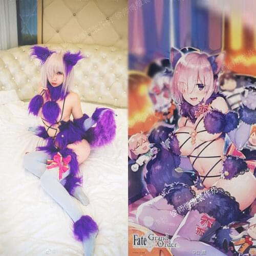 [Customize]+Ears+Tail+Socks Anime Fate Matthew / Jeanne Fury Fox Halloween Cosplay Costume For Women Outfit New