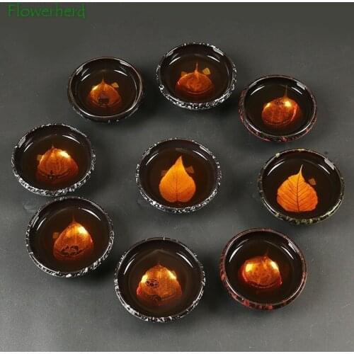 Ceramic Porcelain Tea Cup Teaware Colorful Kiln Changing Golden Flower Cup Ceramic Single Leaf Buddha Cup Kung Fu Tea Cup