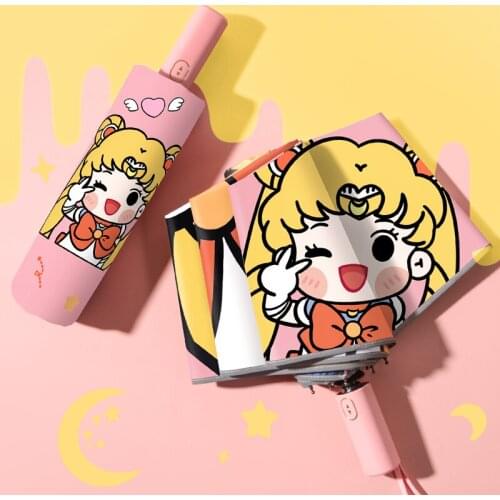 Beautiful girls' safe childrens umbrellas are cute and foldable, which are fully automatic anti-rebound