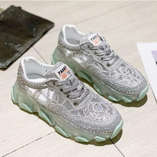 New Summer Ladies Platform Sneakers Ladies Fashion Rhinestone Shoes Ladies Comfortable and Breathable Casual Flat Shoes