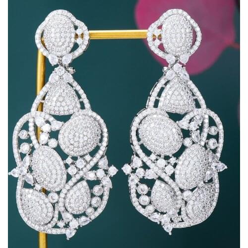 Missvikki Luxury Vintage golden hollow Big Pendant Earrings For Women Wedding Party CZ Dubai Bridal Earrings Fashion Jewelry