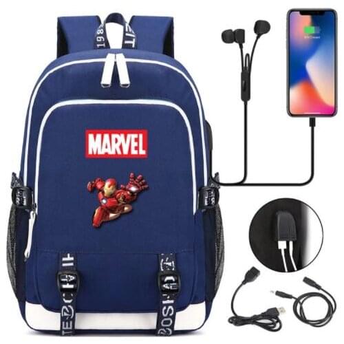 MARVEL Fashion New Cartoon Printing Student bag USB Charging Listen to Music Schoolbag Travel Backpack Laptop Backpack mochila