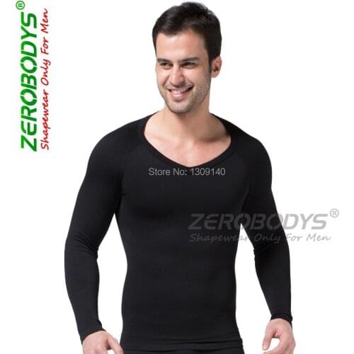 Mens long sleeve body shaper tummy abdomen buster seamless thermal hot shape shirt balance weight S,M,L,XL black underwear B321