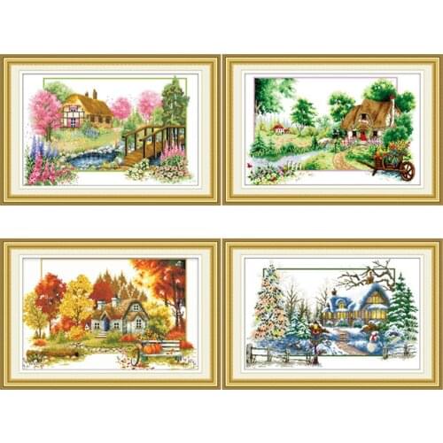DIY chinese cross-stitch thread silk embroidery kits cross stitch patterns printed Spring summer autumn winter landscape free