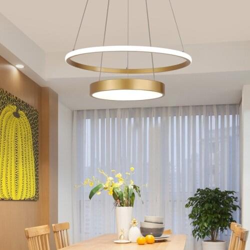 Nordic Art 2 Rings Restaurant LED Chandelier Creative Aluminum Living Room Bedroom Study Light Minimalist Golden&Black Lights