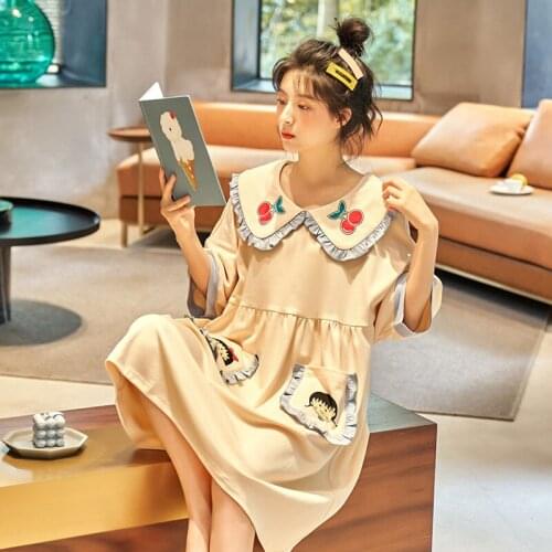 New 2020 Cotton Nightgown Short Sleeve Lovely Female Summer Women Cartoon Pajamas Set