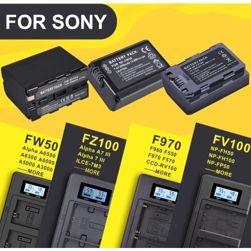NP-FW50 NP-FZ100 NP-F960 970 NP-FV100 LCD USB Dual Charger LCD Screen Display Smart Charger for Sony Camera Battery Batteries