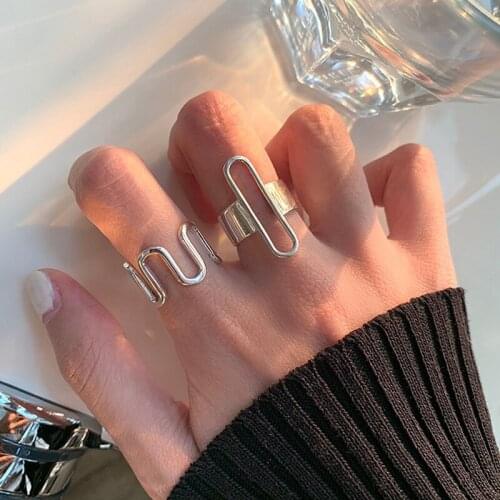 Korean Style Minimalist Couple Engagement Rings for Women New Fashion Hollow Irregular Geometric Adjustable Party Jewelry Gifts