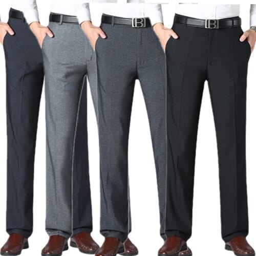 Pure Color Business Men Formal Suit Pants Loose Comfortable Middle-aged Elderly Wedding Banquet Trousers Small Stretch Pant