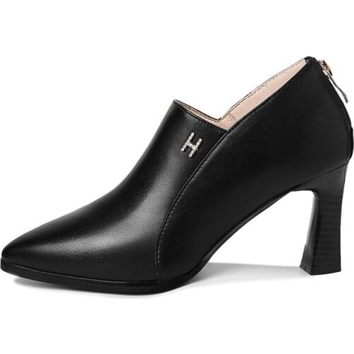Pointed Thick Heel Shoes, Back Zipper Solid Color WomenS Shoes, Waterproof Platform WomenS Shoes