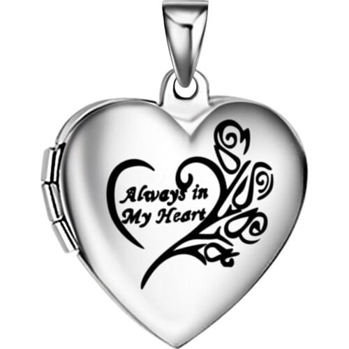 Memorial womens Always in my heart photo locket pendant stainless steel heart picture locket necklace Jewelry Includes 18 chain