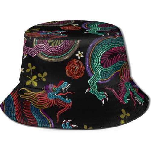 CINESSD Chinese Dragons And Flowers Unisex Casual Sun Hat Bucket Hat for Men Women Bob Hip Hop Caps Summer Fisherman Hat Panama