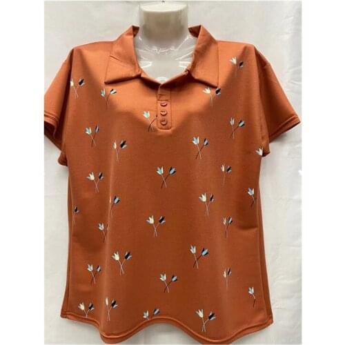 Cotton Summer Thin Middle-aged Elderly Womens Clothing Lapel Short-sleeved Pajamas T-shirt Comfortable Big Size Sleepwear Mom