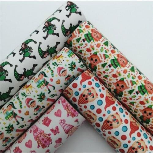 Christmas Elfs Printed Synthetic Leather Faux Fabric Sheets Felt Backing for Accessories Earrings Bows DIY 21X29CM GM2253A