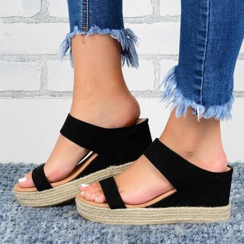 Summer New Large Womens leather Sandals Slope Heel One Line Style Sexy Women Hight Heel Sandals
