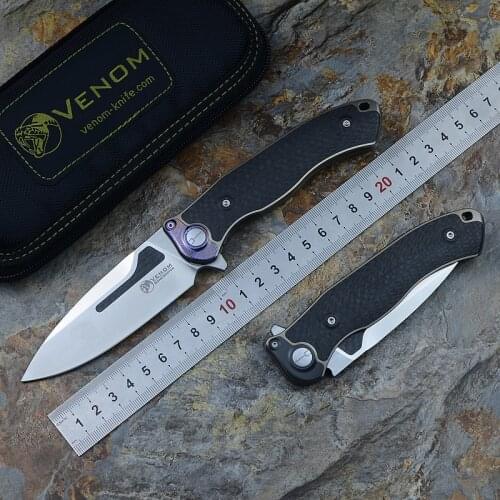 VENOM BONE DOCTOR M390 Titanium CF Flip Folding Knife Outdoor Camping CS Multi-function Hunting Survival Pocket Kitchen Fruit Kn