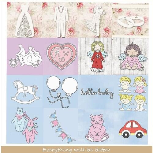 Dress Wedding Couple Ring Angel Baby Toy Bear Heart Words Metal Cutting Dies for Scrapbook Craft Make Cards Album Photos Die Cut