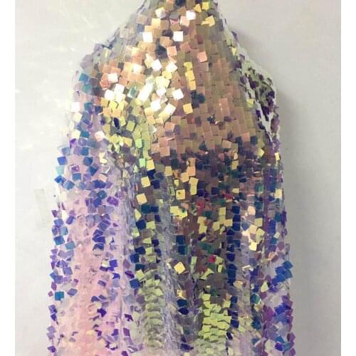 LASUI 2019 NEW Good quality 1 yard=1 piece W0136 DIY Dazzling evening dress Skirt Color square Sequin mesh lace fabric